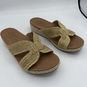 Skechers Cali Luxe Foam Shoes Sandals Womens Size 7 Tan Gold Espadrille Slides‎